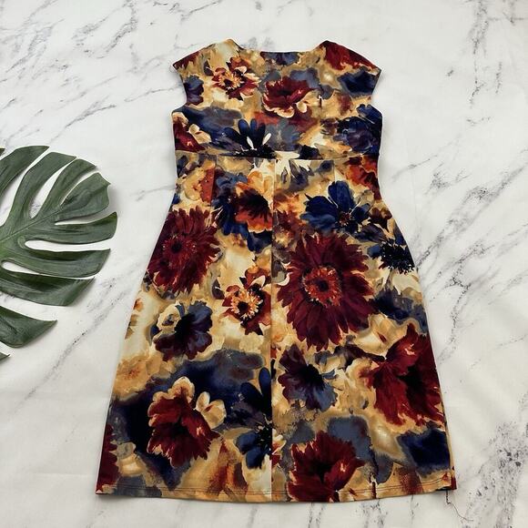 Lauren Ralph Lauren Draped Sheath Dress Size 12 Petite Yellow Blue Floral - Picture 6 of 9